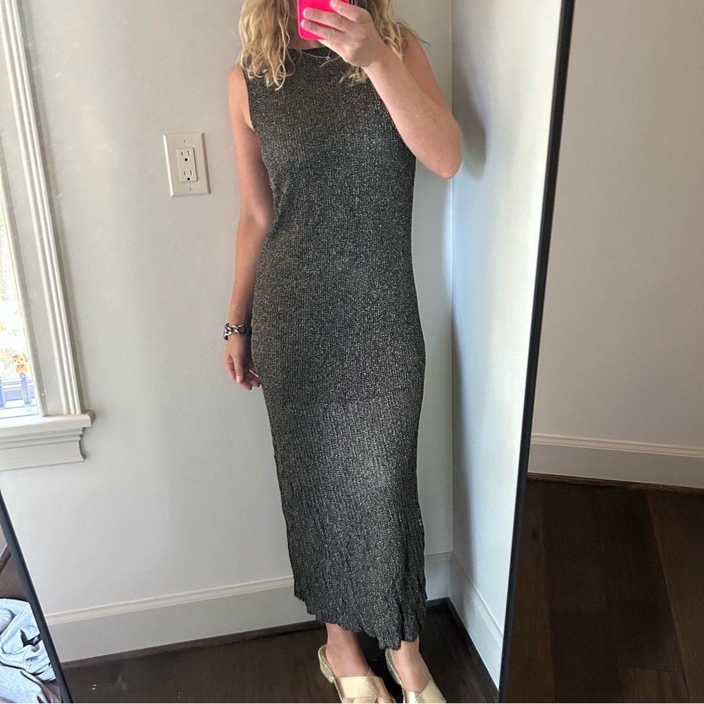 NWT Zara Gold & Brown Sleeveless Metallic Knit Dress Size Small - Picture 4 of 8